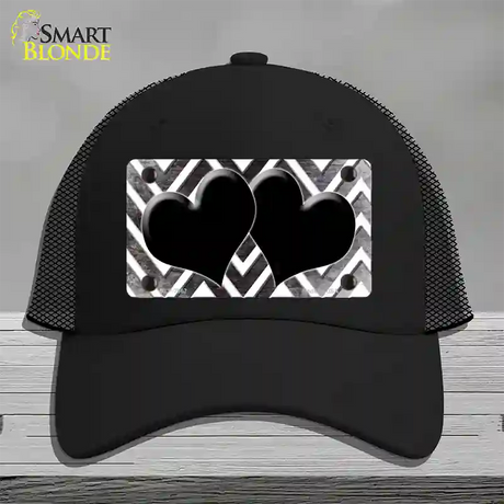 Black White Hearts Chevron Oil Rubbed Novelty License Plate Hat Mesh / Black