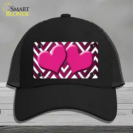 Pink White Hearts Chevron Oil Rubbed Novelty License Plate Hat Mesh / Black