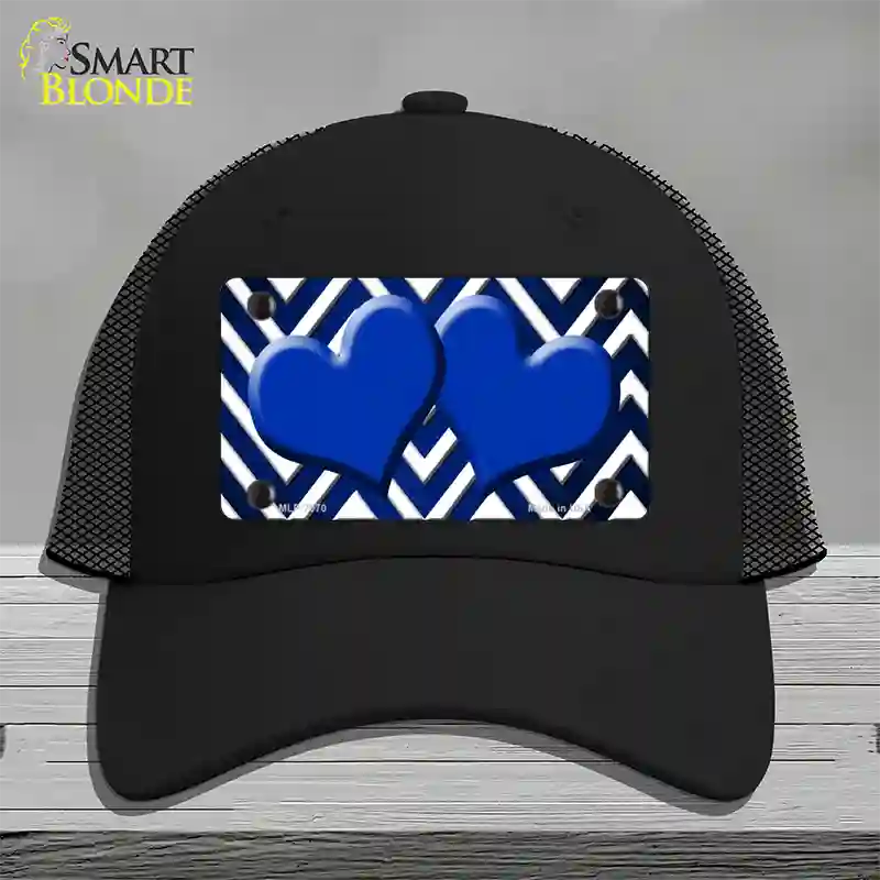 Blue White Hearts Chevron Oil Rubbed Novelty License Plate Hat Mesh / Black