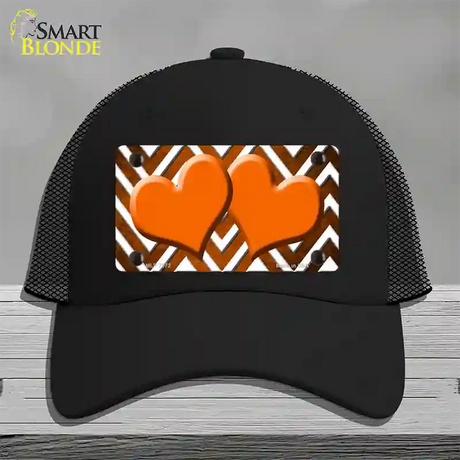 Orange White Hearts Chevron Oil Rubbed Novelty License Plate Hat Mesh / Black