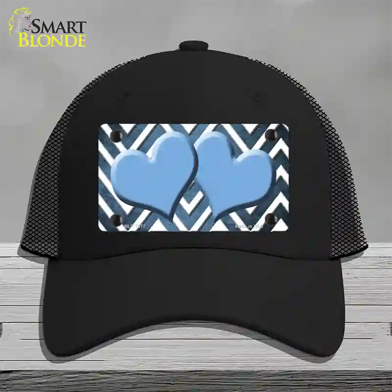 Light Blue White Hearts Chevron Oil Rubbed Novelty License Plate Hat Mesh / Black