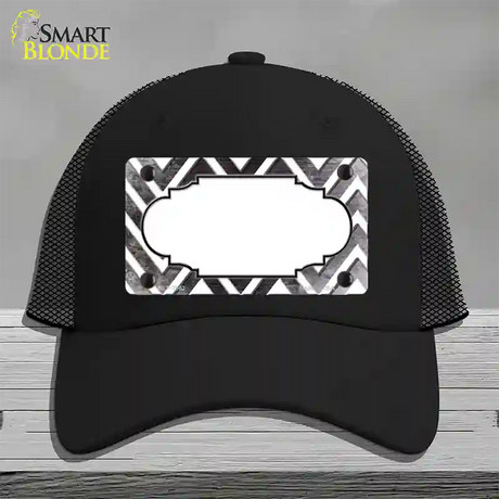 Black White Chevron Scallop Oil Rubbed Novelty License Plate Hat Mesh / Black