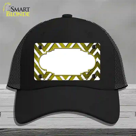 Yellow White Chevron Scallop Oil Rubbed Novelty License Plate Hat Mesh / Black