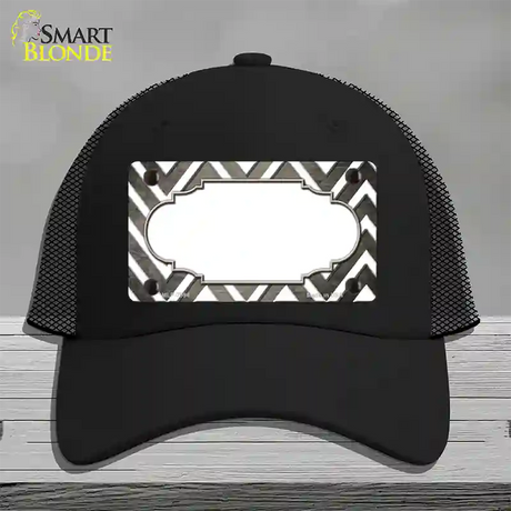 Tan White Chevron Scallop Oil Rubbed Novelty License Plate Hat Mesh / Black