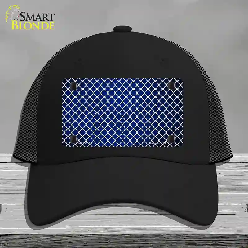 Blue White Quatrefoil Oil Rubbed Novelty License Plate Hat Mesh / Black