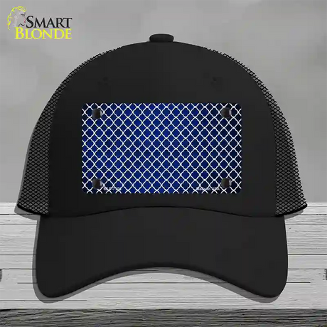 Blue White Quatrefoil Oil Rubbed Novelty License Plate Hat Mesh / Black