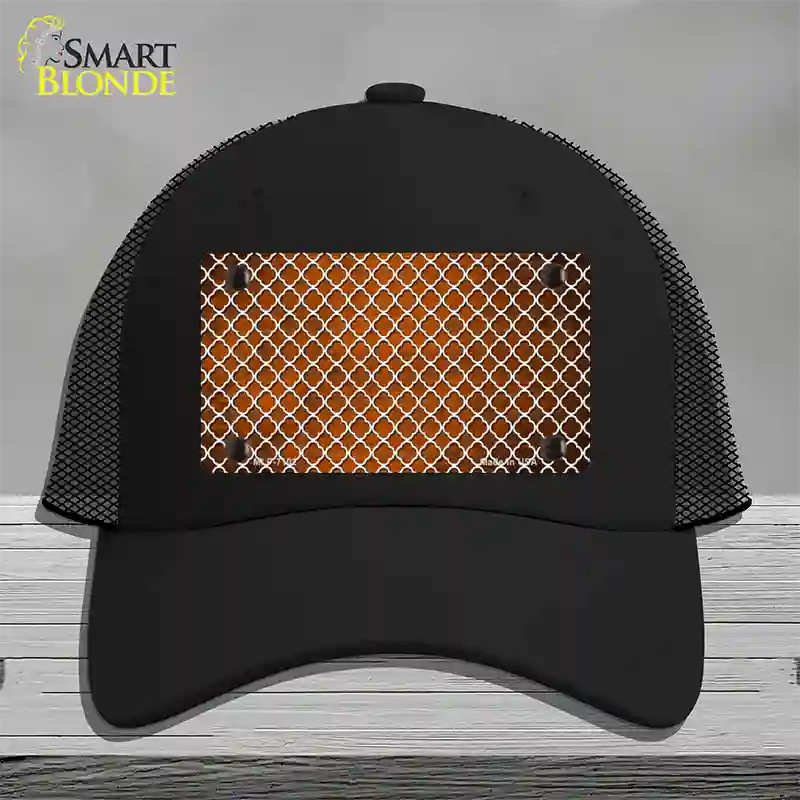 Orange White Quatrefoil Oil Rubbed Novelty License Plate Hat Mesh / Black