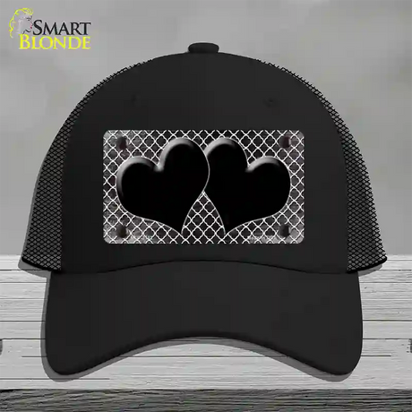 Black White Quatrefoil Hearts Oil Rubbed Novelty License Plate Hat Mesh / Black