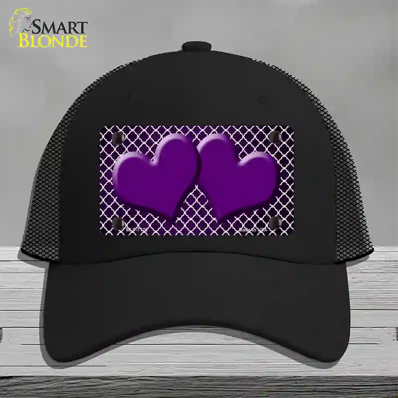 Purple White Quatrefoil Hearts Oil Rubbed Novelty License Plate Hat Mesh / Black