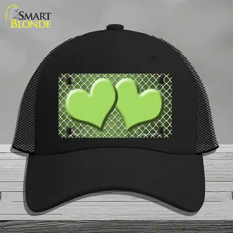 Lime Green White Quatrefoil Hearts Oil Rubbed Novelty License Plate Hat Mesh / Black