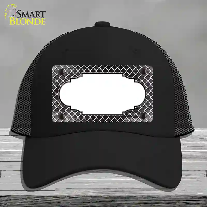 Black White Quatrefoil Scallop Oil Rubbed Novelty License Plate Hat Mesh / Black