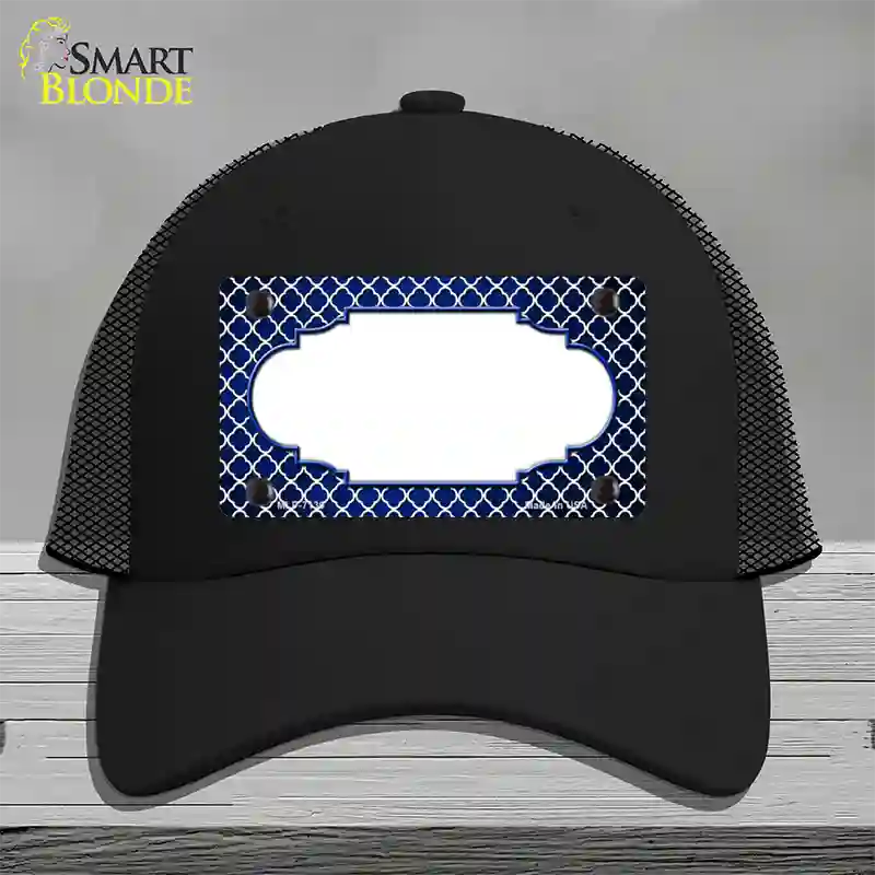 Blue White Quatrefoil Scallop Oil Rubbed Novelty License Plate Hat Mesh / Black