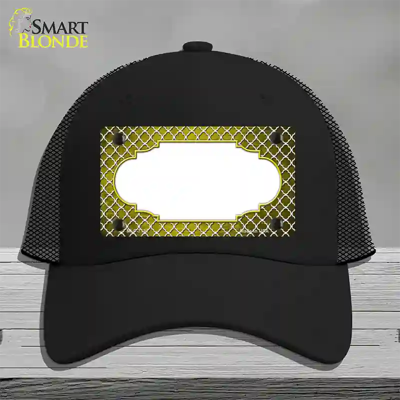 Yellow White Quatrefoil Scallop Oil Rubbed Novelty License Plate Hat Mesh / Black