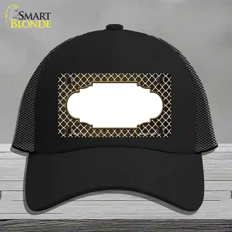 Brown White Quatrefoil Scallop Oil Rubbed Novelty License Plate Hat Mesh / Black