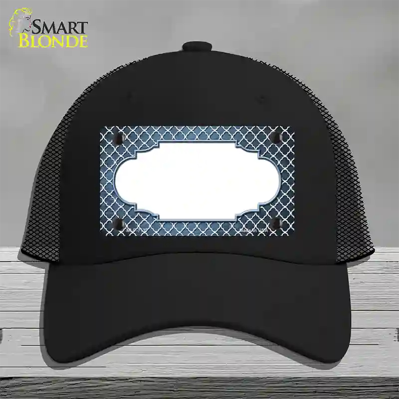 Light Blue White Quatrefoil Scallop Oil Rubbed Novelty License Plate Hat Mesh / Black