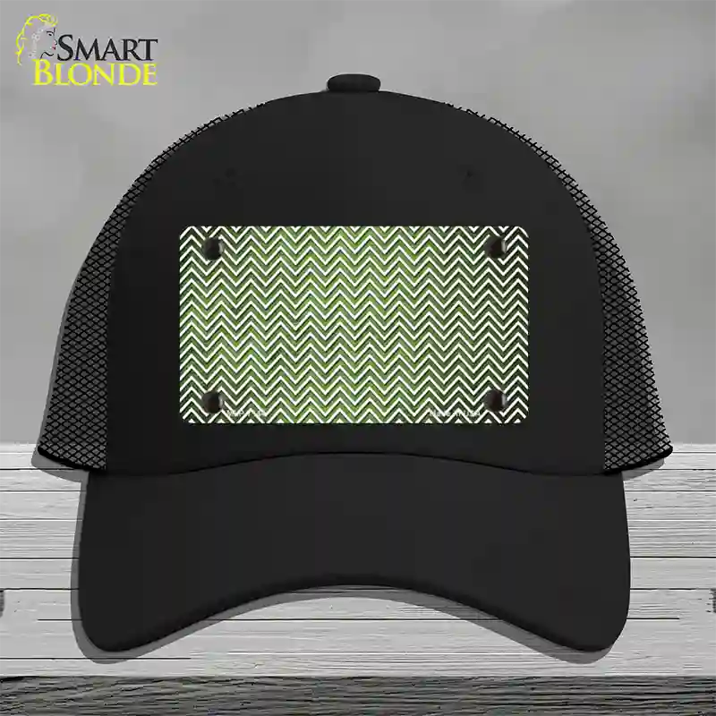 Lime Green White Small Chevron Oil Rubbed Novelty License Plate Hat Mesh / Black