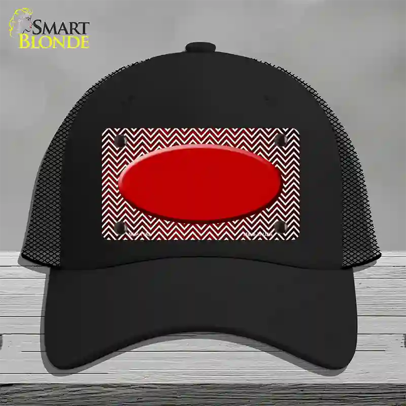 Red White Small Chevron Oval Oil Rubbed Novelty License Plate Hat Mesh / Black