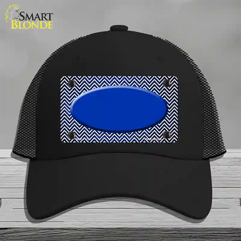 Blue White Small Chevron Oval Oil Rubbed Novelty License Plate Hat Mesh / Black