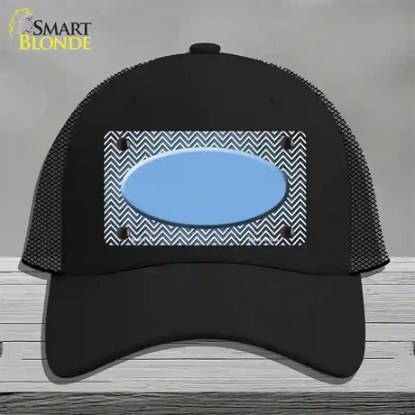 Light Blue White Small Chevron Oval Oil Rubbed Novelty License Plate Hat Mesh / Black