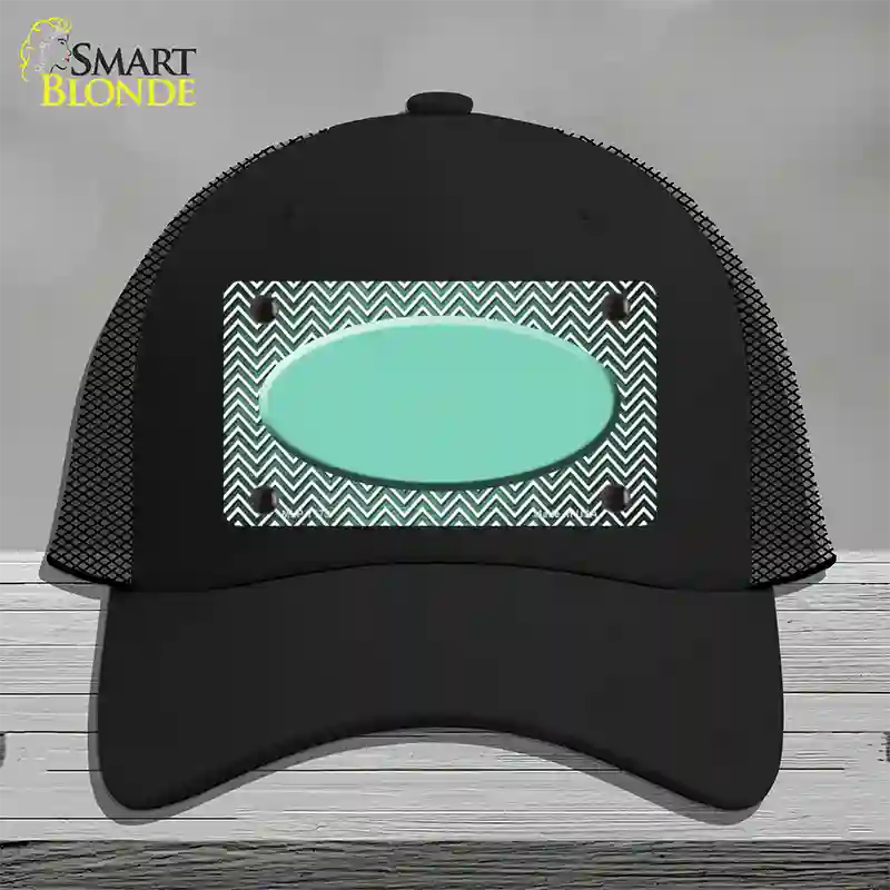 Mint White Small Chevron Oval Oil Rubbed Novelty License Plate Hat Mesh / Black