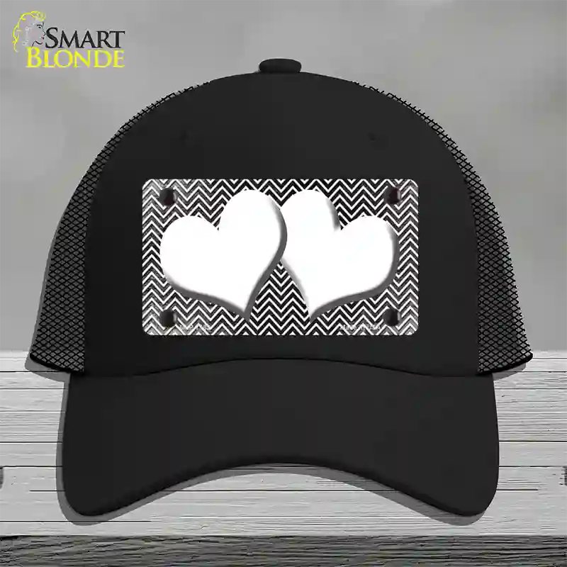 Black White Small Chevron Hearts Oil Rubbed Novelty License Plate Hat Mesh / Black