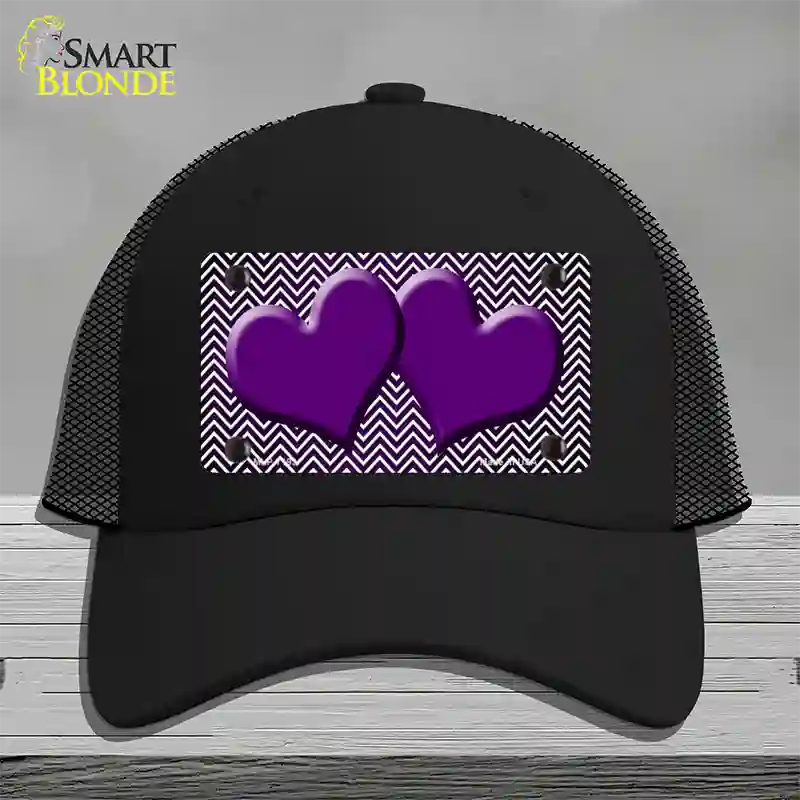 Purple White Small Chevron Hearts Oil Rubbed Novelty License Plate Hat Mesh / Black