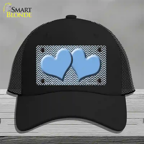 Light Blue White Small Chevron Hearts Oil Rubbed Novelty License Plate Hat Mesh / Black