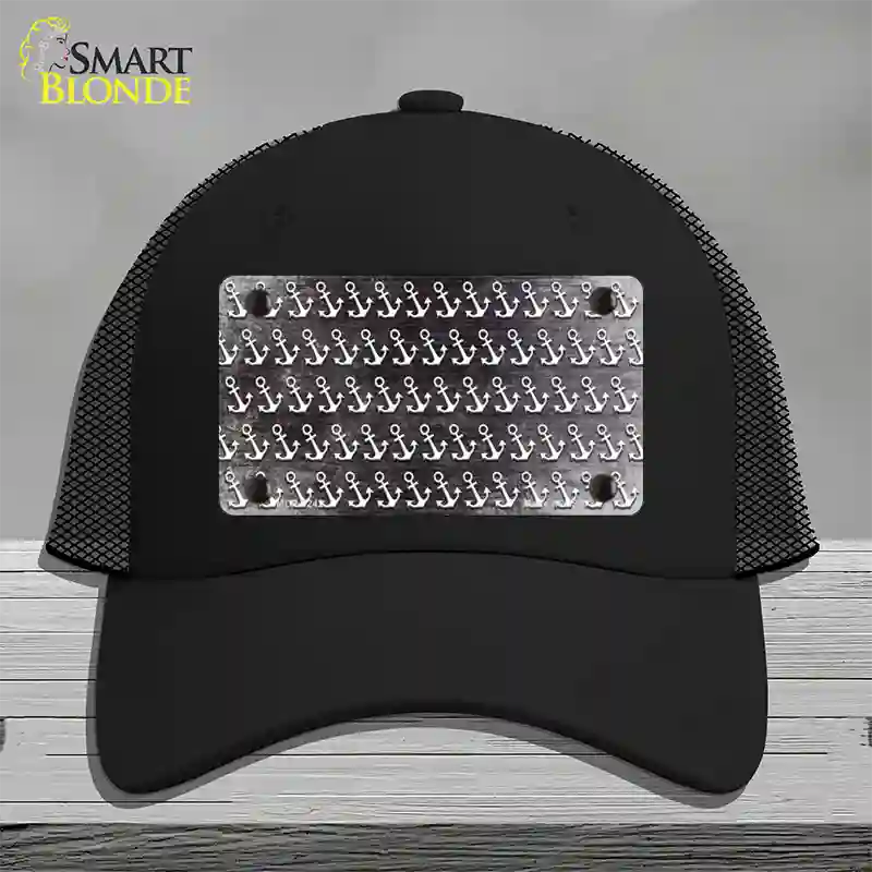 Black White Anchor Oil Rubbed Novelty License Plate Hat Mesh / Black