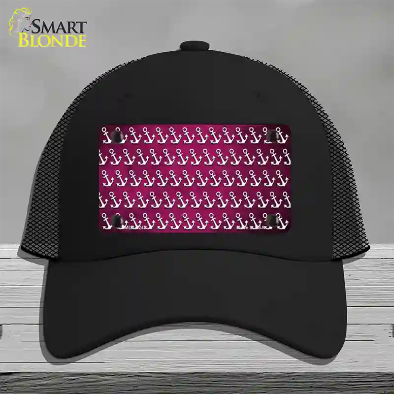 Pink White Anchor Oil Rubbed Novelty License Plate Hat Mesh / Black