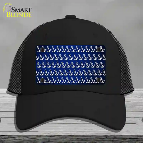 Blue White Anchor Oil Rubbed Novelty License Plate Hat Mesh / Black