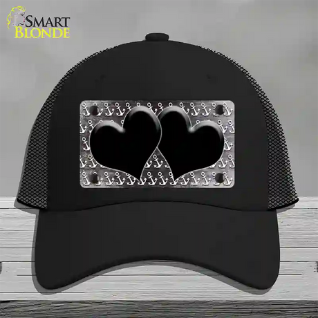 Black White Anchor Hearts Oil Rubbed Novelty License Plate Hat Mesh / Black