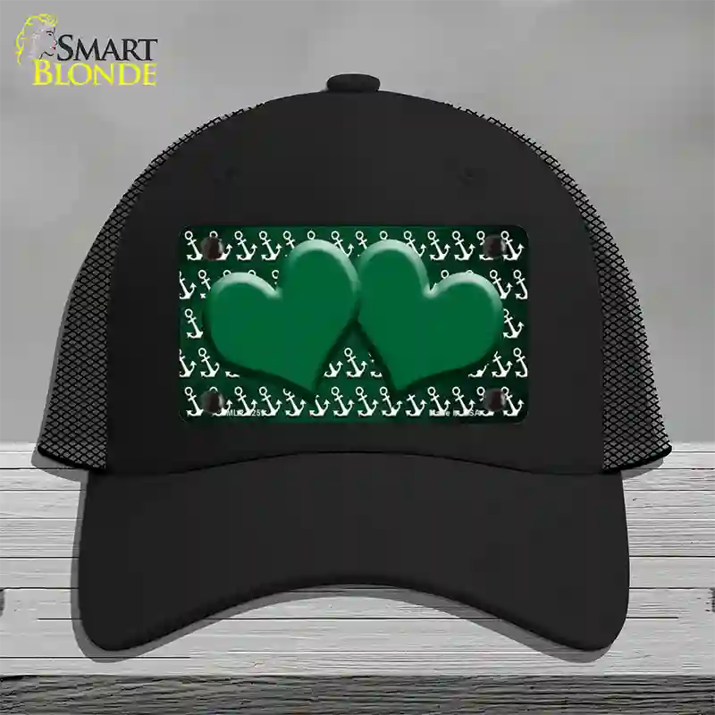 Green White Anchor Hearts Oil Rubbed Novelty License Plate Hat Mesh / Black