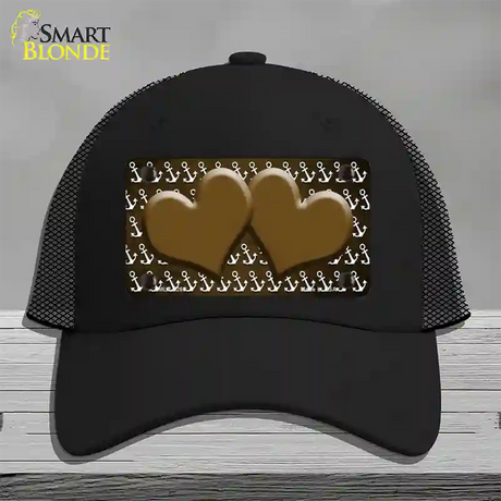 Brown White Anchor Hearts Oil Rubbed Novelty License Plate Hat Mesh / Black