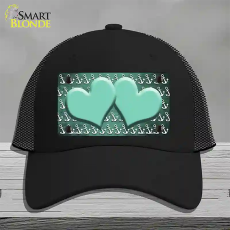 Mint White Anchor Hearts Oil Rubbed Novelty License Plate Hat Mesh / Black