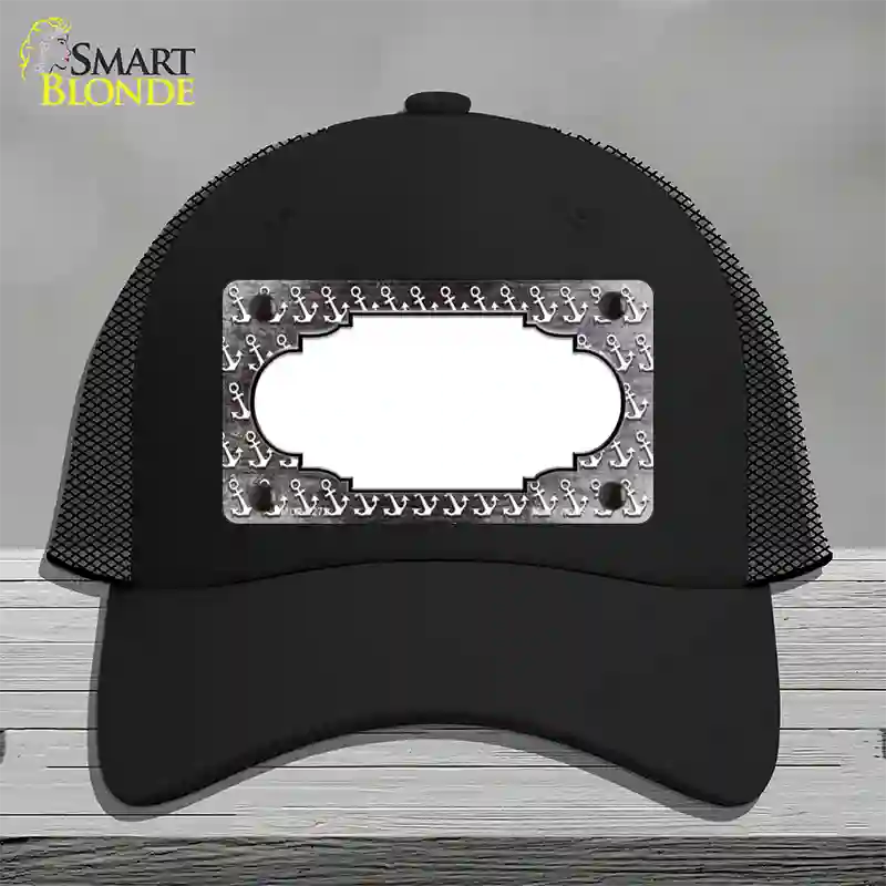 Black White Anchor Scallop Oil Rubbed Novelty License Plate Hat Mesh / Black