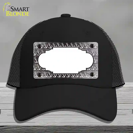 Black White Anchor Scallop Oil Rubbed Novelty License Plate Hat Mesh / Black