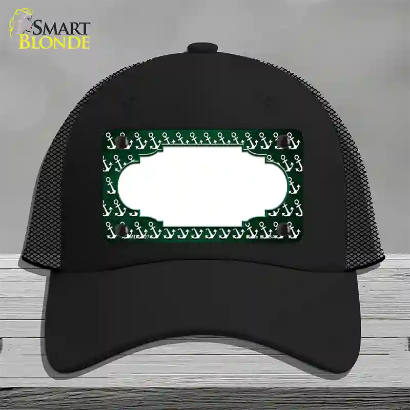 Green White Anchor Scallop Oil Rubbed Novelty License Plate Hat Mesh / Black