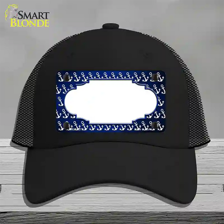 Blue White Anchor Scallop Oil Rubbed Novelty License Plate Hat Mesh / Black