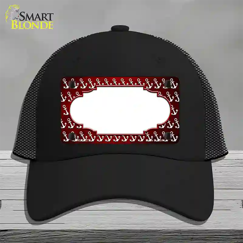 Red White Anchor Scallop Oil Rubbed Novelty License Plate Hat Mesh / Black