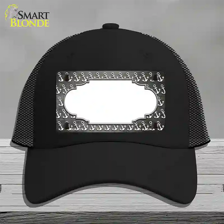 Gray White Anchor Scallop Oil Rubbed Novelty License Plate Hat Mesh / Black