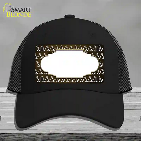 Brown White Anchor Scallop Oil Rubbed Novelty License Plate Hat Mesh / Black