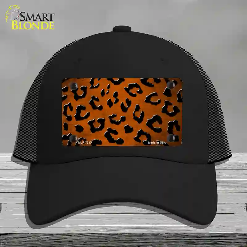 Orange Black Cheetah Oil Rubbed Novelty License Plate Hat Mesh / Black