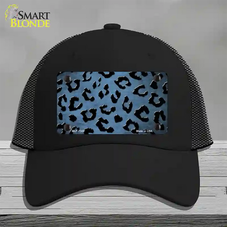 Light Blue Black Cheetah Oil Rubbed Novelty License Plate Hat Mesh / Black