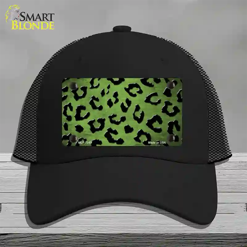 Lime Green Black Cheetah Oil Rubbed Novelty License Plate Hat Mesh / Black