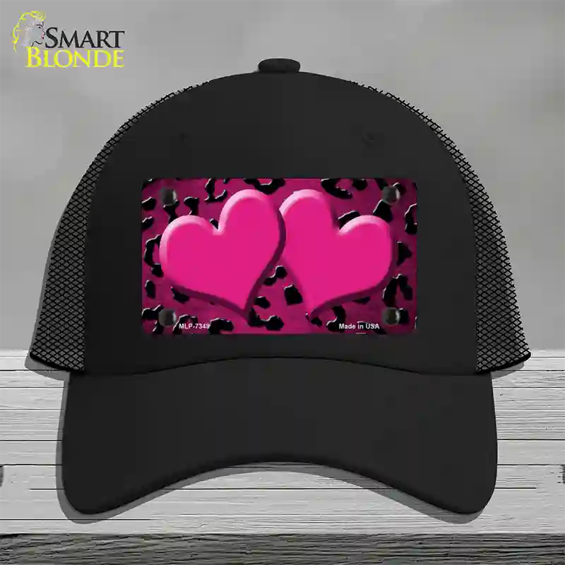 Pink Black Cheetah Hearts Oil Rubbed Novelty License Plate Hat Mesh / Black