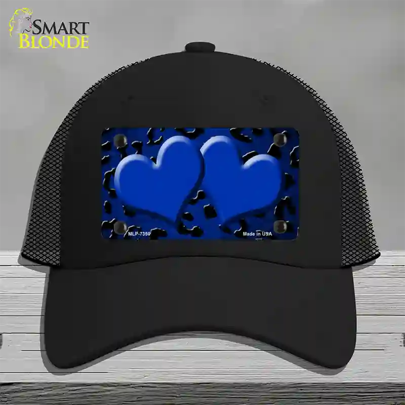 Blue Black Cheetah Hearts Oil Rubbed Novelty License Plate Hat Mesh / Black