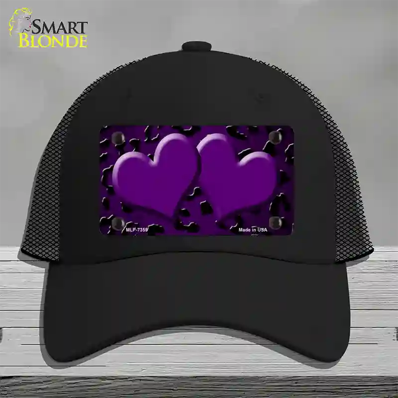 Purple Black Cheetah Hearts Oil Rubbed Novelty License Plate Hat Mesh / Black