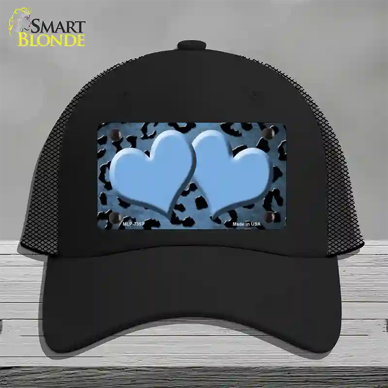 Light Blue Black Cheetah Hearts Oil Rubbed Novelty License Plate Hat Mesh / Black