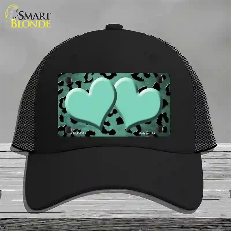 Mint Black Cheetah Hearts Oil Rubbed Novelty License Plate Hat Mesh / Black