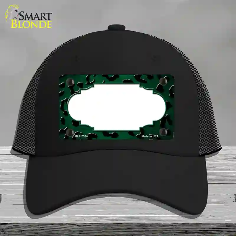 Green Black Cheetah Scallop Oil Rubbed Novelty License Plate Hat Mesh / Black